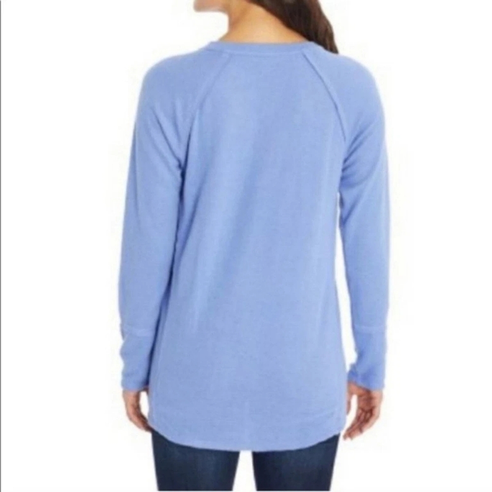 Wildfox Waffle Knit Haley Soft Brushed Top Periwinkle Long Sleeve V-Neck Top - Picture 12 of 13